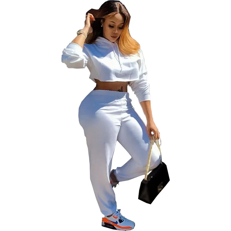 

Autumn Casual Suit Solid Color Long Sleeve Hooded Navel Short Top Pencil Pants 2-piece Sets Women's Outfits Sporty Suit