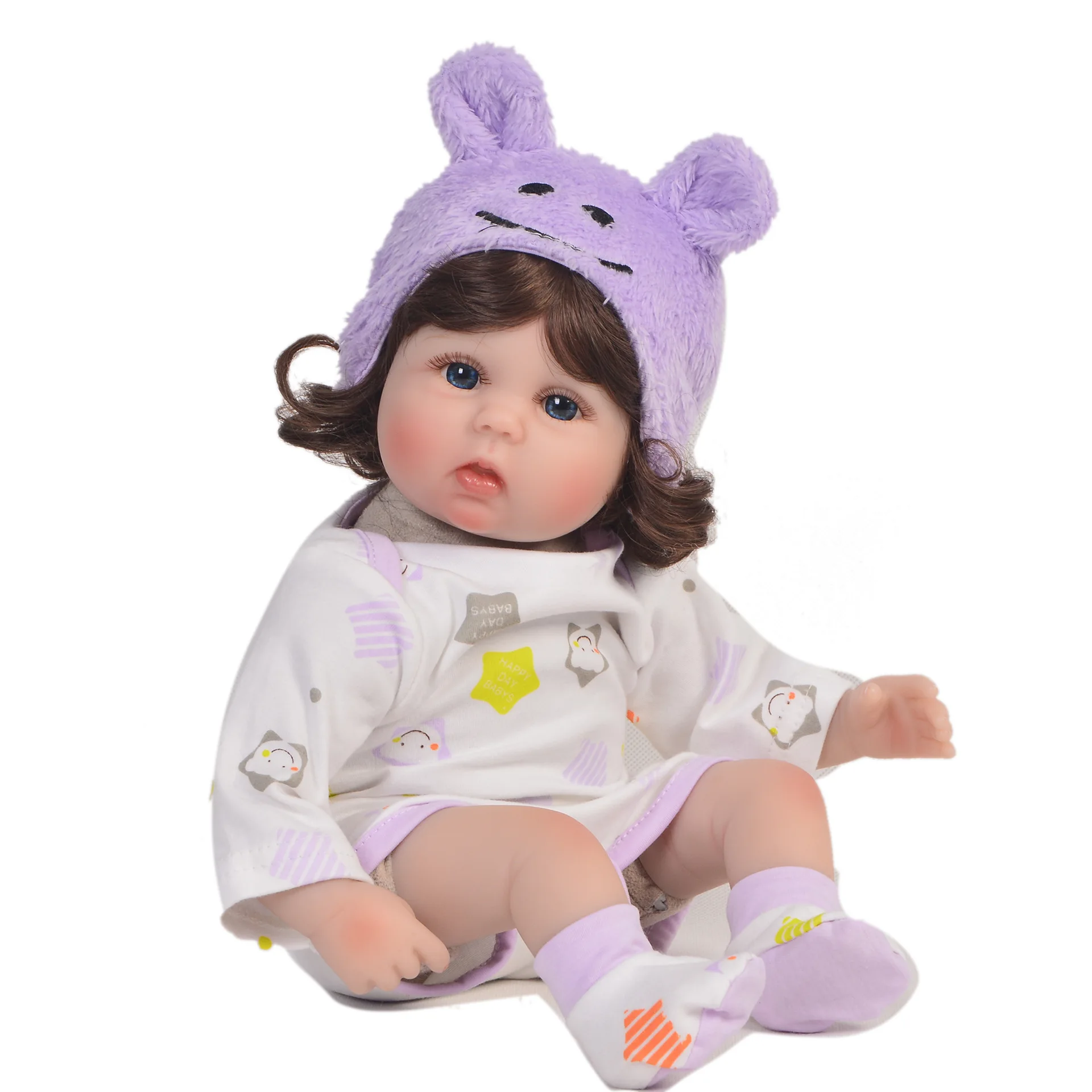  Keiumi Reborn Baby Doll17-Inch Reborn Baby Doll Cloth Body Curly Hair Model Infant Can Be Mixed Bat