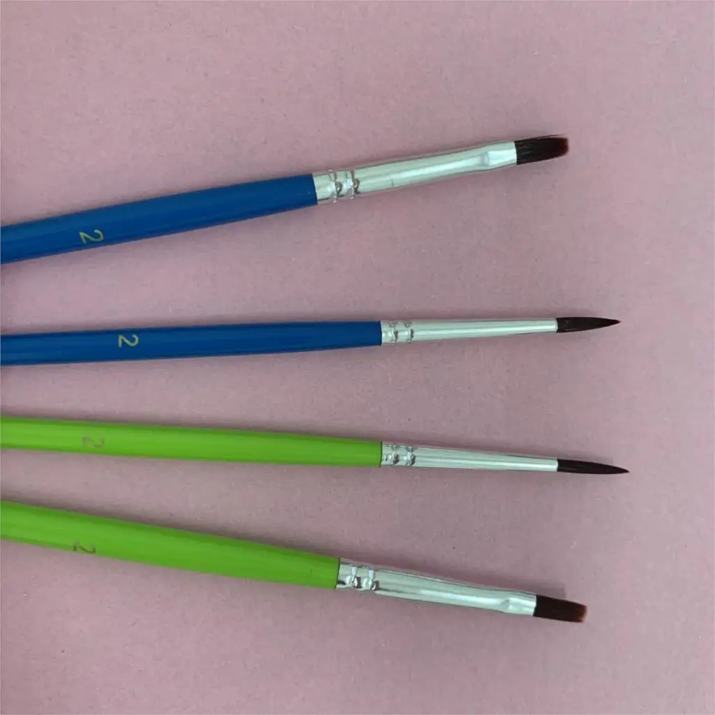 4 шт Зеленые синие плоские острые нейлоновые волосы с деревянной ручкой акварельные кисти для масляная Акриловая картина искусство