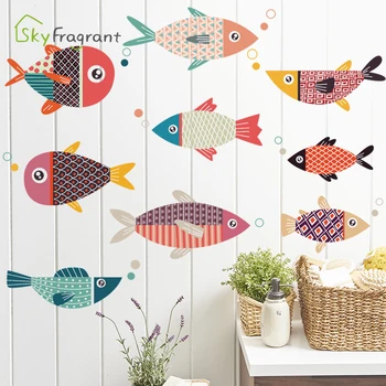 

Creative waterproof fish wall sticker bathroom cartoon cute kitchen stove tile stickers self-adhesive home decor room decoration