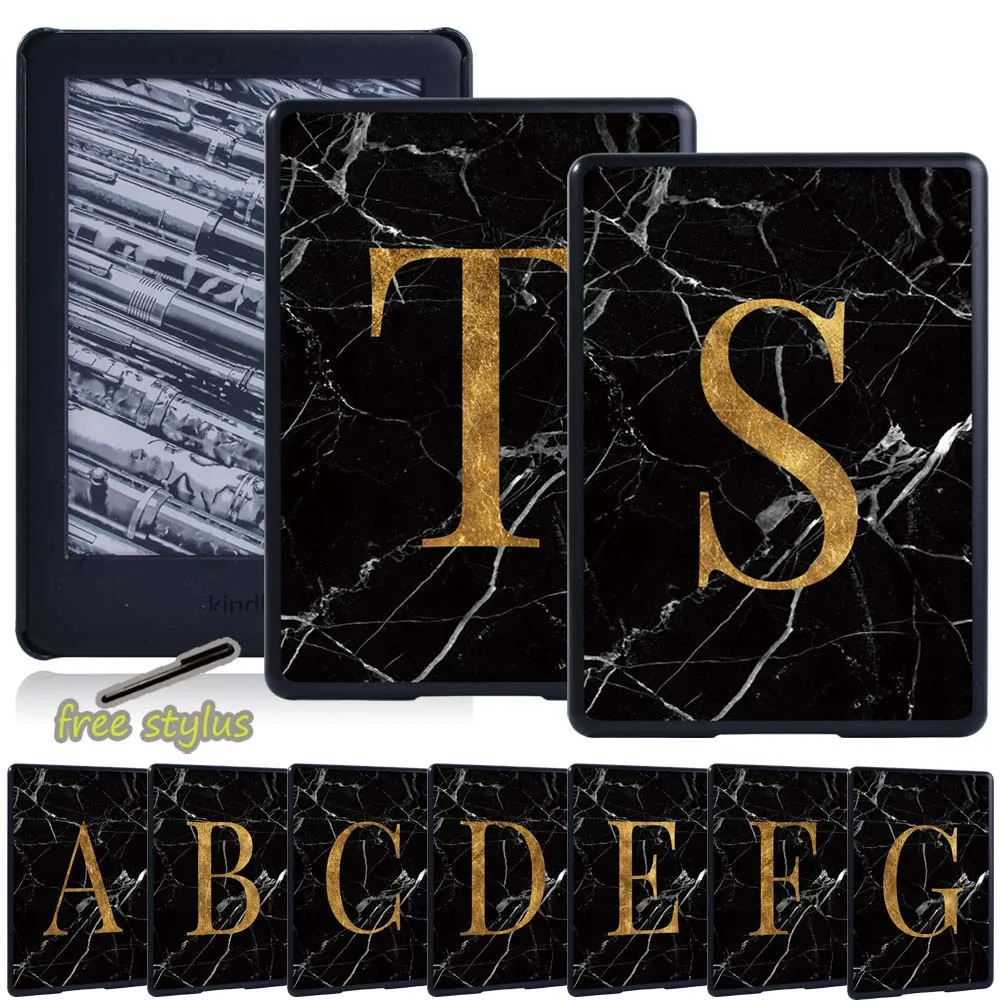

Back Case for Amazon Kindle Ereader Paperwhite 1/2/3/4/Kindle 8th Gen 2016/10th Gen 2019 - Slim Blackmarble Letter Tablet Case