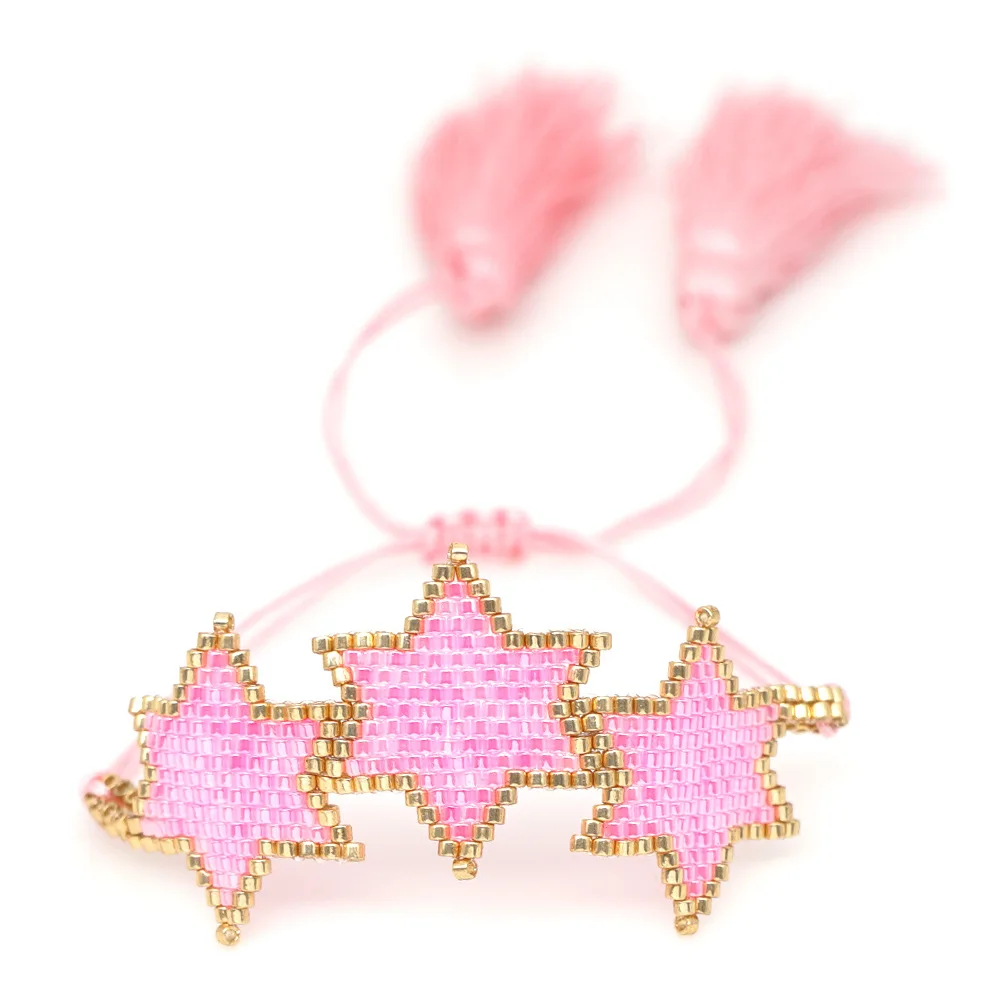 JOYE модный регулируемый браслет miyuki pulsera широкий браслет черная кисточка breslet женские браслеты лучшие друзья - Окраска металла: pink-pinktassel