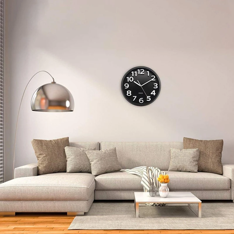 

Wall Clock 13 Inch With Large 3D Numbers, Silent Non-Ticking Quartz Decorative Round Clock, Battery Operated, Easy To Read