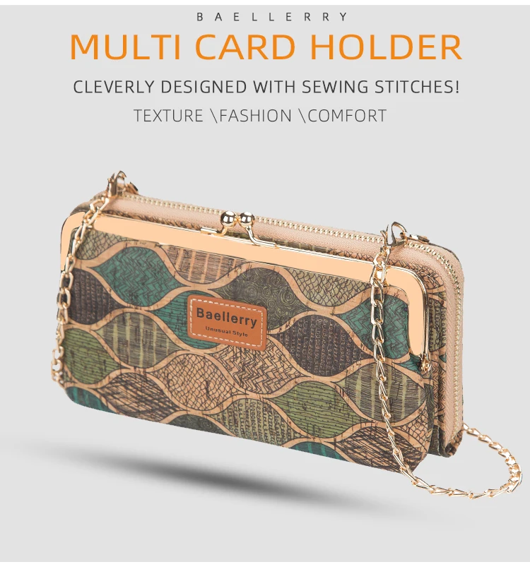 Mode nouvelles femmes portefeuilles bois Grain chaîne longue haute qualité support pour téléphone classique femme sac à main fermeture éclair portefeuille Mini_voghion.com