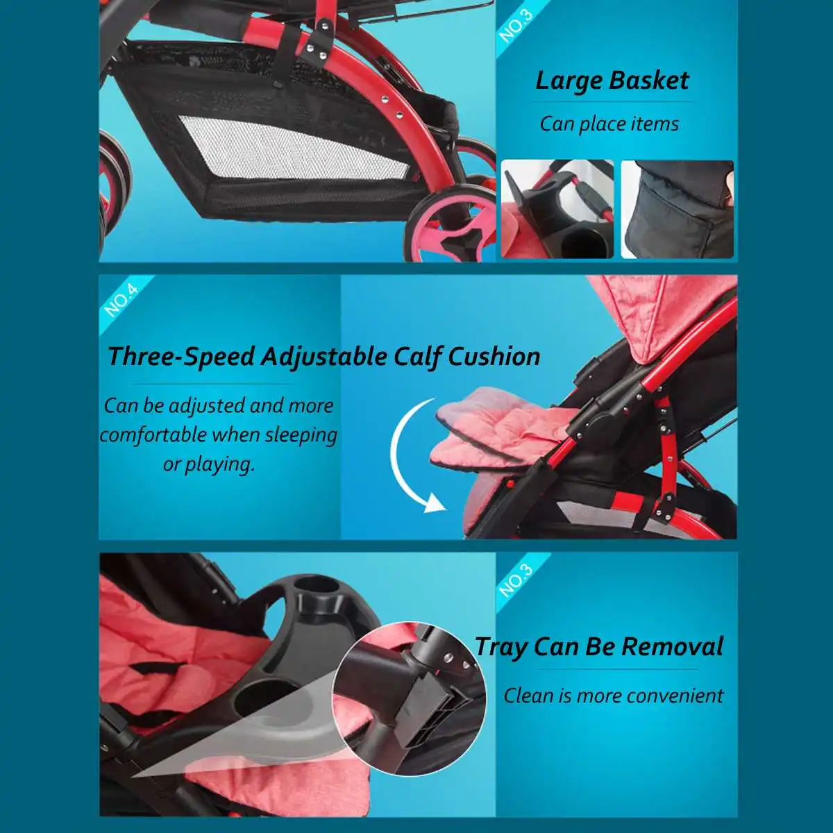 Baby Stroller 2 in 1 Four Wheels Stroller lying or dampening folding light weight Baby Newborn Stroller with Carrying basket