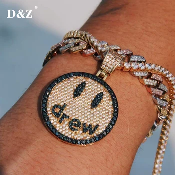 

D&Z Hip Hop Iced Out Bling CZ Drew Smile Face Necklace Men New Fashion Micro Paved Zircon Necklaces For Lovers Gift