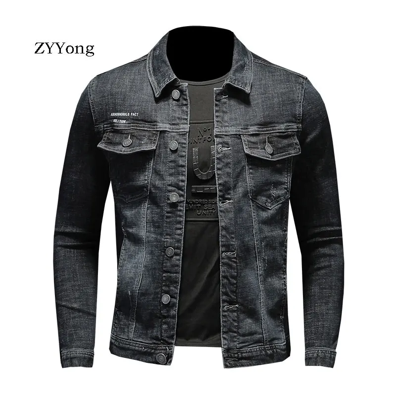 European Style Single Breasted Bomber Pilot Black Denim Jacket Men Jeans Coat Motorcycle Casual Slim Outwear Clothing Overcoat