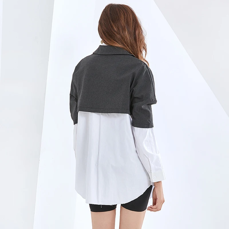 TWOTWINSTYLE Striped Shirt For Women Notched