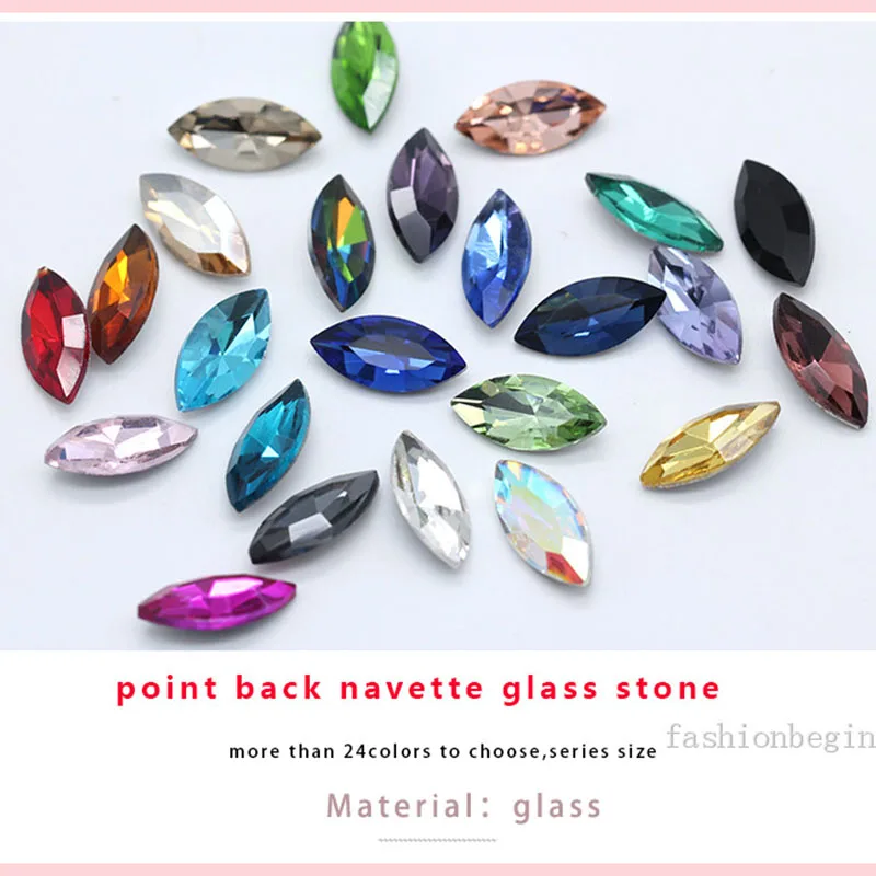 Alle Größen 24 Farben Funkelnde Navette Pferdeaugen Kristall Strass Edelsteine Basteln Perlen für Schmuck Kleidungsstück Nail Art Zubehör – Detail 1