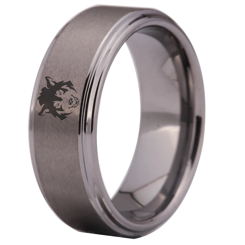 Lone Wolf Head Ring Classic Men 8mm Silver Step Tungsten Wedding Band  Anniversary Gift Party Ring Drop Shipping Jewelry