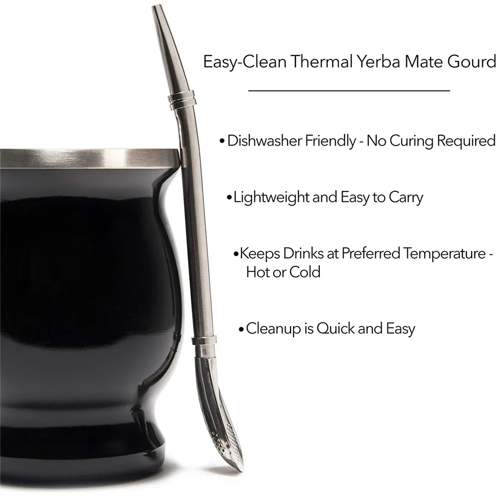 Customizable Black Stainless Steel Yerba Mate Cup Gourd + Bombilla –  Organic Yerba Mate