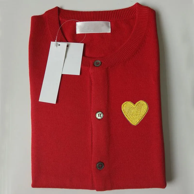 Длинный рукав шерсть CDG Love Heart персиковый женский свитер кардиган вязаный вышитый Повседневный игровой свитер для осени и зимы с глазами - Цвет: red with gold