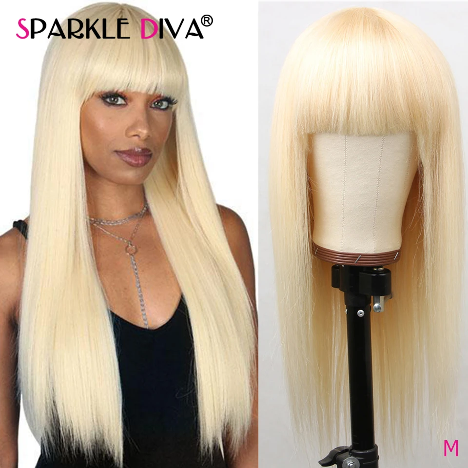 

613 Blonde Human Hair Wigs With Bangs Straight Full Machine Made Wig 150% Brazilian Blonde Human Hair Wigs For Black Women Remy