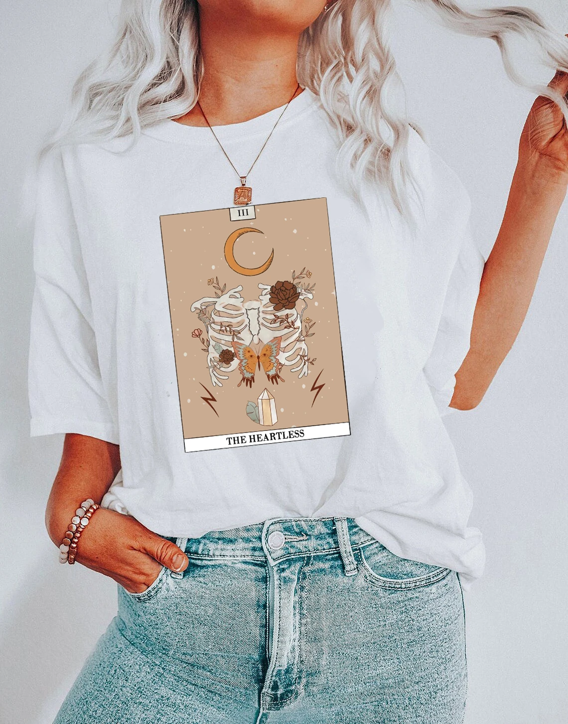 Women T shirt Heartless Tarot Shirts Boho Hippie Style Shirt Moon Skeleton Tee Halloween Trendy Casual aesthetic - AliExpress