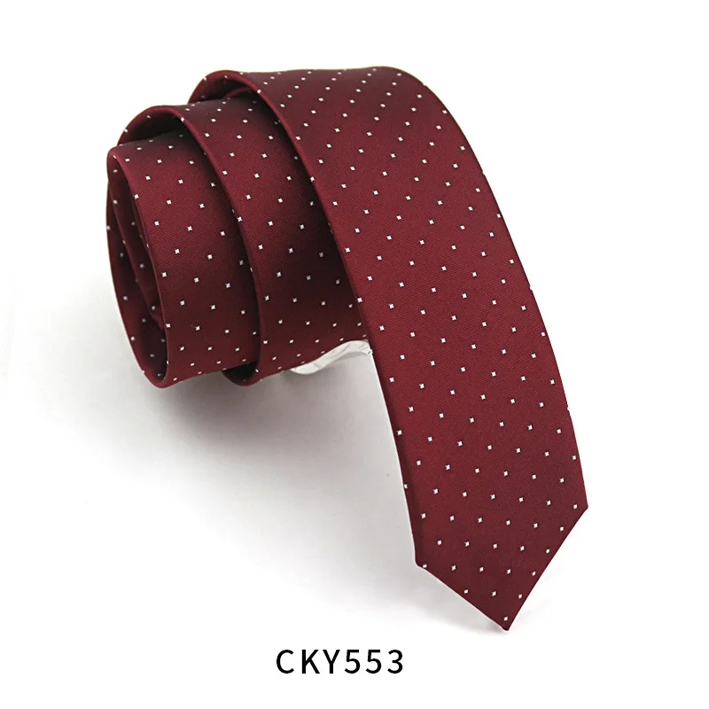 CKY553 Новинка, дизайнерские брендовые модные деловые повседневные тонкие галстуки 5,5 см для мужчин, обтягивающие Галстуки, свадебные офисные галстуки с подарочной коробкой, цвет красного вина - Цвет: CKY553
