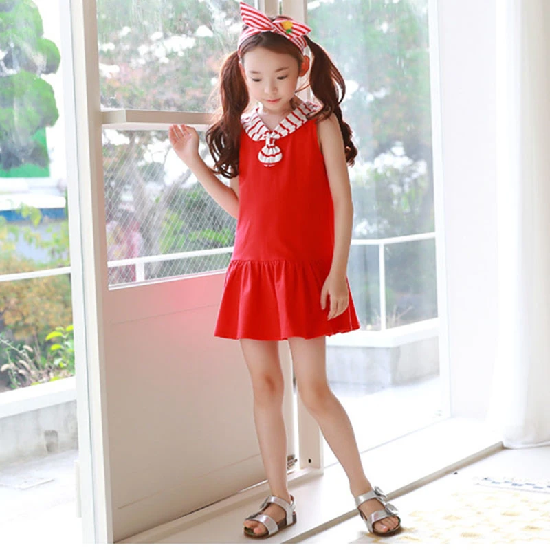 New 2020 Teen Baby Summer Children Cotton Dress Girl Patchwork Kids Dresses For Girls Toddler Red School Teenage Sundress | Детская