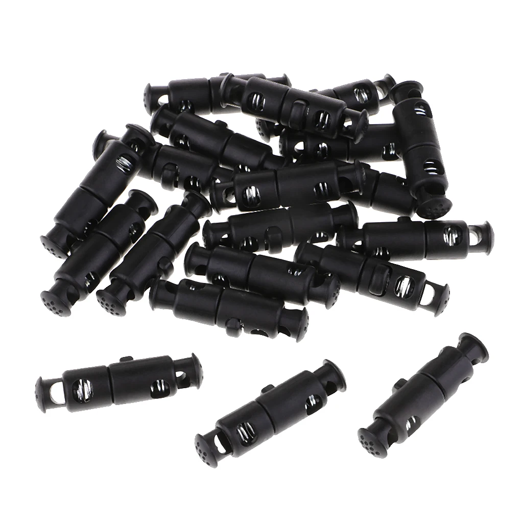 20 Pieces Plastic Dual Head Drawstring Toggle Spring Stopper String Cord Locks 50x12mm