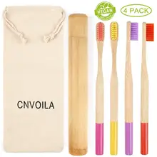 Bambus-zahnburste, Экологичная зубная щётка, мягкая, нулевая, для путешествий-zahnburste, 4 штукатурки(теплый цвет с дорожным мешком