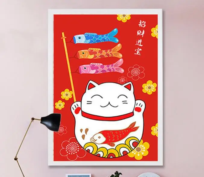 Алмазная вышивка мозаика вышивка крестиком полностью круглое сверло Счастливый Кот японский стиль мультфильм Рыба DIY 5D украшения подарок
