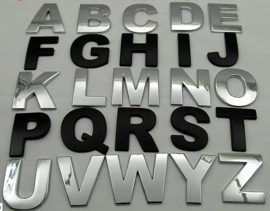 25mm high Custom plastic 3d chrome letters & numbers self adhesive