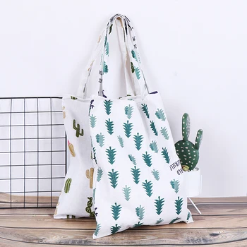 

Pine cactus linen bag tote ECO shopping outdoor canvas shoulder bags 1pc