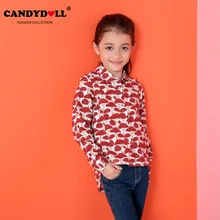 Candydoll/новая весенняя Повседневная модная хлопковая рубашка для девочек Рубашка с длинными рукавами и отворотами с принтом