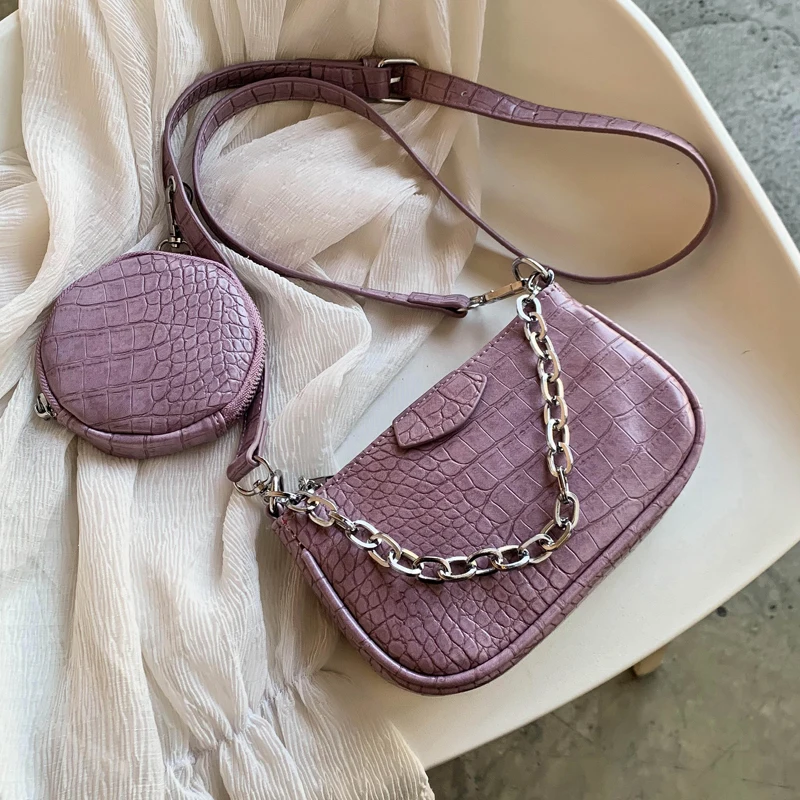

2 PCC/SET Crocodile Pattern Small PU Leather Shoulder Bags For Women 2020 Handbags Female round Bags Travel Crossbody Bag