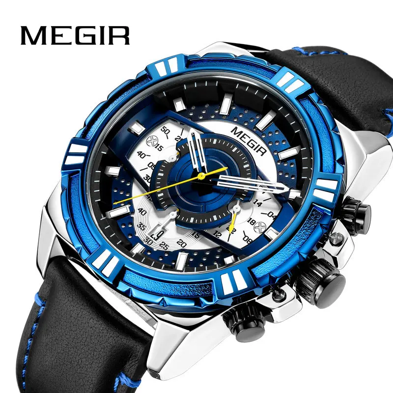 

Megir Men's New Chronograph Analog Quartz Watch with Date, Luminous Hands, Waterproof Silicone Rubber Strap Wristswatch for Man