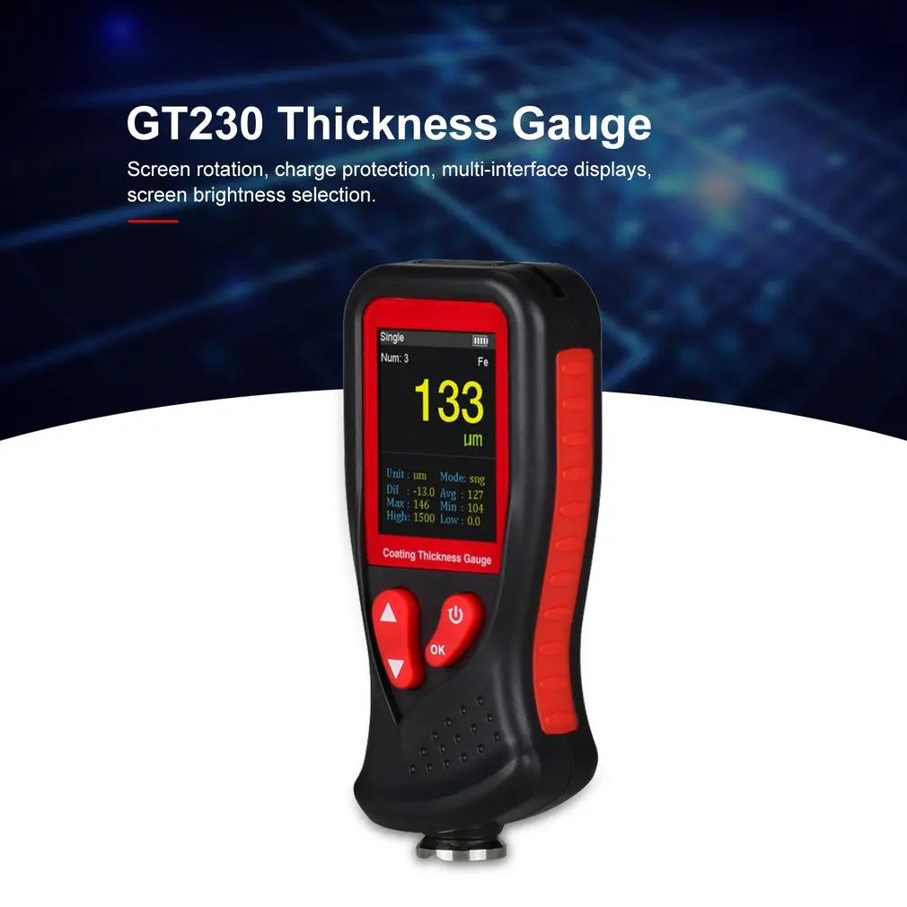 GT230 usb зарядка толщиномер краски магнитный толщиномер с графическим дисплеем и высокой низкой настройкой значения