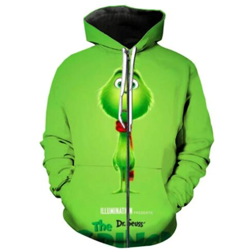 Zipper Hoodie The Grinch худи на молнии для косплея косплей для мужчин и женщин короткий рукав брюки свитер Рождественский костюм 3D принт - Цвет: Zipper Hoodie