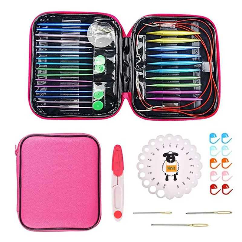

Aluminum Circular Knitting Needles Set Interchangeable Needles Set for Handmade Knitting Sweater Sewing Accessories With Case