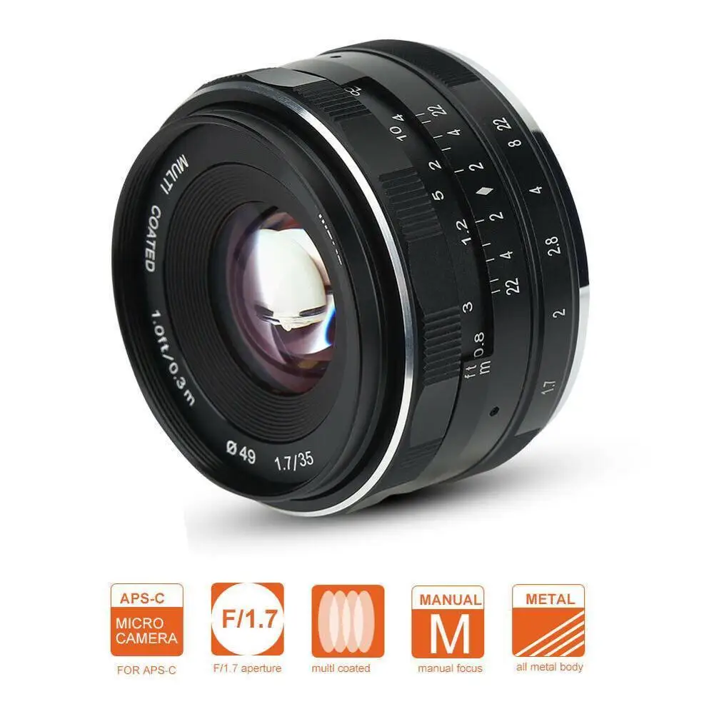 

Meike MK-35mm F1.7 Wide Angle-Prime Manual Focus Lens APS-C for DSLR SONY CANON FUJI NIKON Micro Camera
