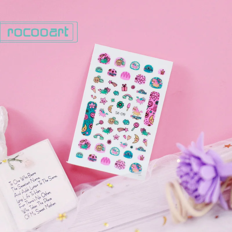 SK-019 Rocooart beauty, мультипликационный рисунок, детские наклейки для ногтей, клей, сделай сам, искусство для ногтей, тату, временно, наклейки для ногтей, Декор - Цвет: SK-019