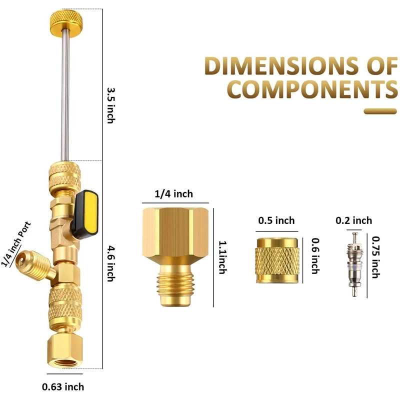  Valve Core Remover 32Pcs R22 R134A R12 A/C Valve Core Remover 20 Spools and 10 Brass Nuts HVAC Spoo