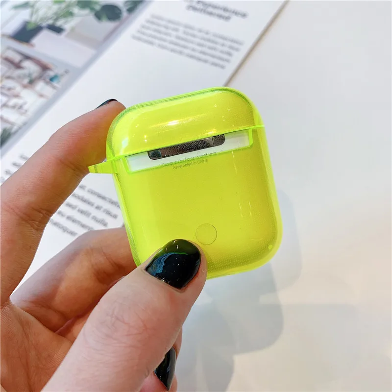 Простой флуоресцентный цветной чехол для Apple Airpods 2/1, Модный милый глянцевый прозрачный чехол для зарядки наушников, чехол для Airpod