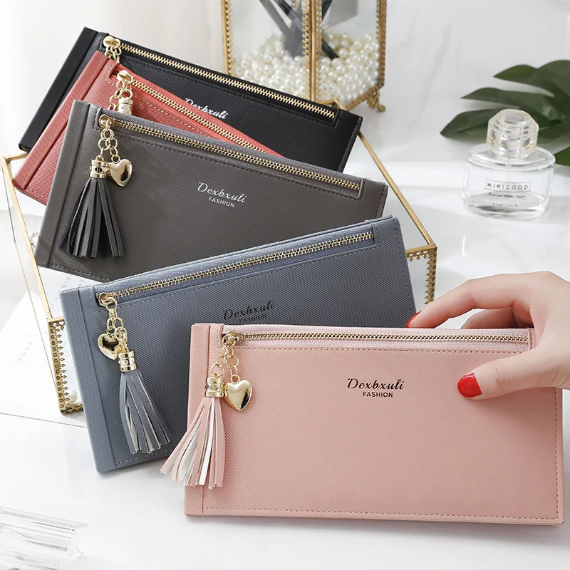 

New Style Women's Long Wallet Korean-style Fashion Multi Card Bit Zipper Card Clamp Large-Volume Tassels Women's Card Holder