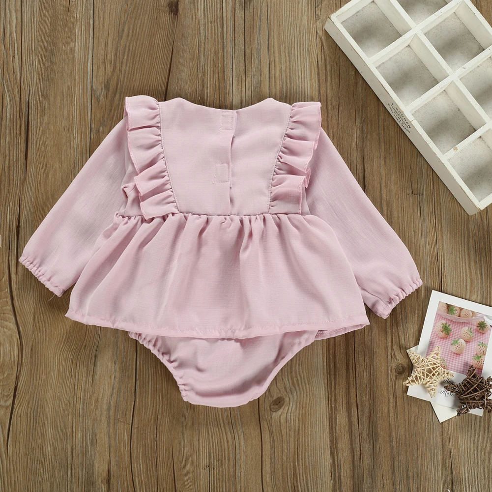 Autumn Kids Baby Girl Clothes Ruffle 3D Flower Long Sleeve Romper Jumpsuit Outfits