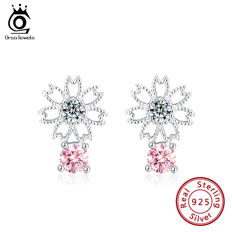 ORSA JEWELS 925 пробы серебряные серьги гвоздики с элегантная форма в виде цветка AAAA из