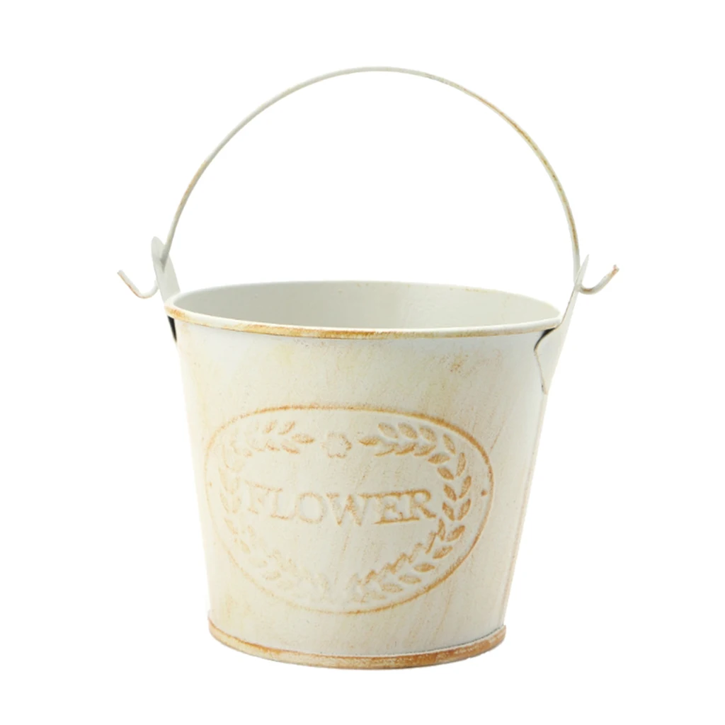 Shabby Chic Galvanised Metal Iron Flower Buckets Plants Planter Pot Bucket Flower Vases Home Balcony Floral Decor