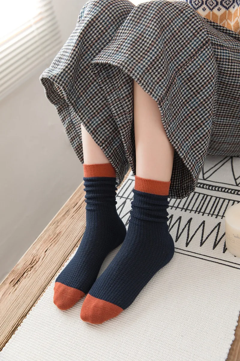 Модные клетчатые носки женские Лоскутные хлопковые носки Femme корейские длинные носки уличная одежда Calcetines