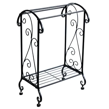 

Coffee Brown Metal Free Standing Towel Rack Stand with Shelf Three-bar Bathroom Rack Wrought Iron Kitchen Pot Rack Shelf