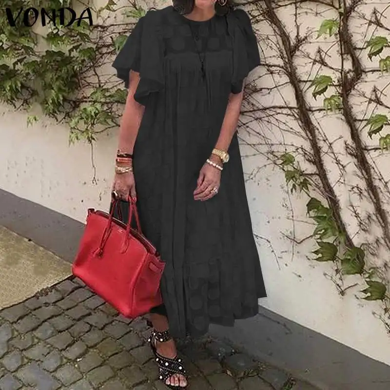 VONDA, женское платье, богемное, Пляжное, сарафан,, Ретро стиль, с рукавом-бабочкой, открытые, вечерние, повседневное, свободное, Vestidos размера плюс 5XL