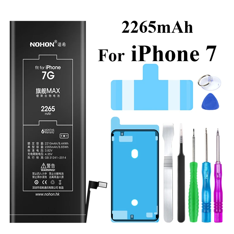 Nohon Аккумулятор для Apple iPhone X 6 6s 7 8 iPhone6 iPhone6s iPhone7 iPhone8 iPhoneX 2100mAh-2716mAh сменный литий-полимерный батарея+ бесплатный инструмент For Apple iPhone X 6 6s 7 8 6G 7G Мобильный телефон батарея - Цвет: For iPhone 7 2265mAh