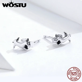 

WOSTU Real 925 Sterling Silver Cute Puppy Dog Stud Earrings For Women Tiny Earrings Wedding Girls Jewelry Gift FIE818