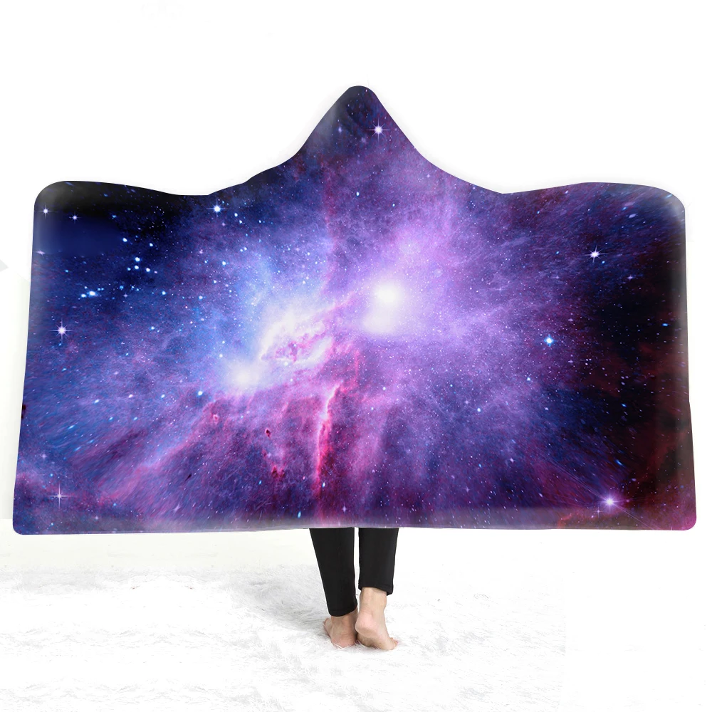 Одеяло из микрофибры, 3D принт, галактика, космос, Вселенная, флис, шерпа, одеяло для подростков, носимое, с капюшоном, пледы, теплое одеяло