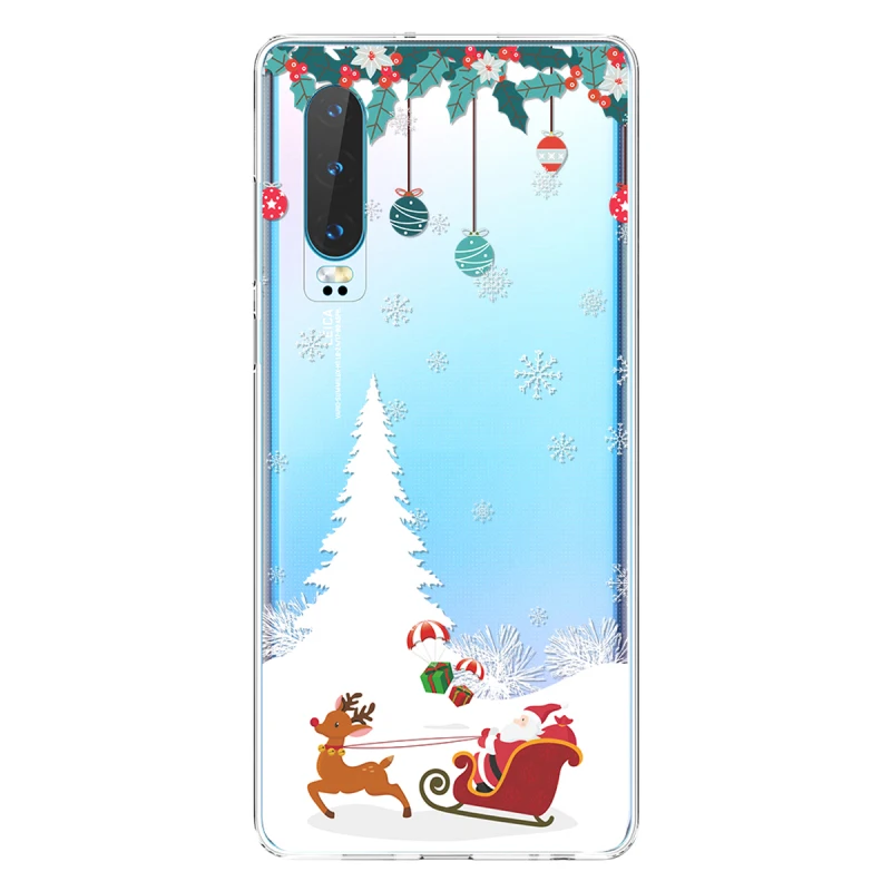Мягкий чехол для huawei P30 с рождественским оленем прозрачный ТПУ на заднюю панель