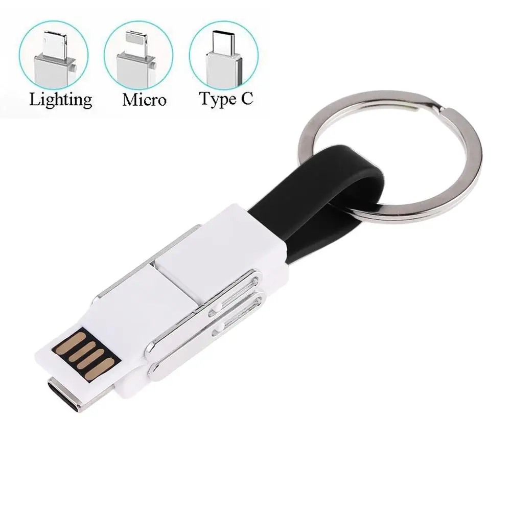 USB кабель для передачи данных/зарядного устройства 4 в 1 USB на 2 x USB-C/type-C+ 8Pin+ Micro USB Магнитный зарядный и кабель для передачи данных с брелком - Цвет: Black