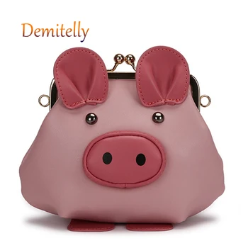 

Ladies Black & Pink Handbag Cute Pig Luxury Design Ladies One Shoulder Messenger Bag Mini Cartoon Animal Tote Bag Wallet