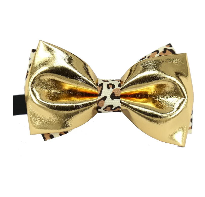 

Handsome Men's Business Bowtie Silver Gold Leather PU Leather High-end Tie Fashion Nightclub Bow Tie Accessories