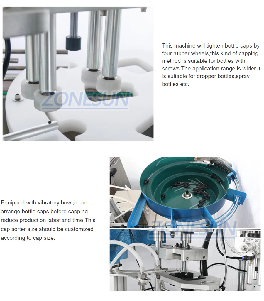 ZONESUN ZS-AFC1 Automatic Double Heads Rotary Filling And Capping Machine cap feeder